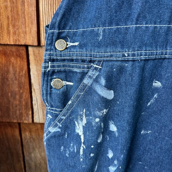 Vintage Sears Roebucks Blue Denim Paint splattered Overalls up to 37 inch waist - Picture 3 of 10